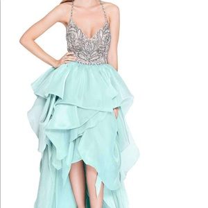 Beaded Spaghetti Strap Bodice High Low Dress